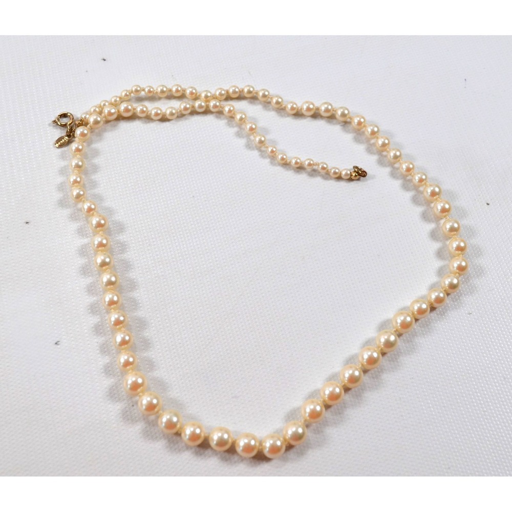Monet Vintage White Graduating Faux Pearl Necklace Gold Tone Clasp 24"